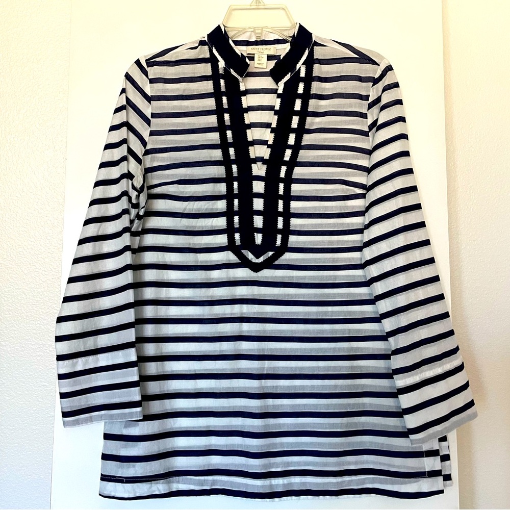 S: St. Tropez West Tunic Blouse Top Swim Cover up Navy Blue/White Stripes